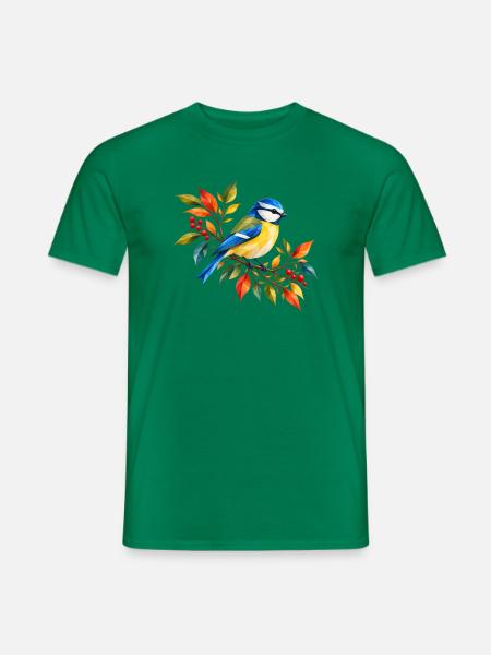 Blaumeise im bunten Herbst - Männer T-Shirt - Kelly Green