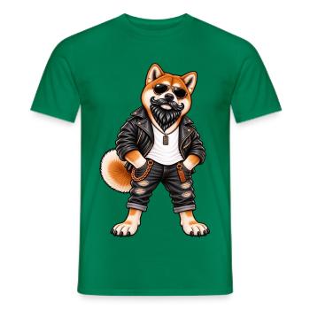 Akita mit Bart und Lederjacke – Cooler Biker Hund - Männer T-Shirt - Kelly Green - Vorne - AI Model Male 178 dark (178cm)