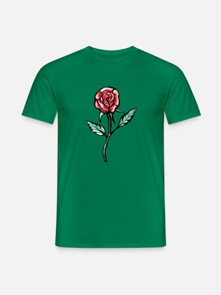 Crimson Rose Skizze auf Schwarz - Männer T-Shirt - Kelly Green