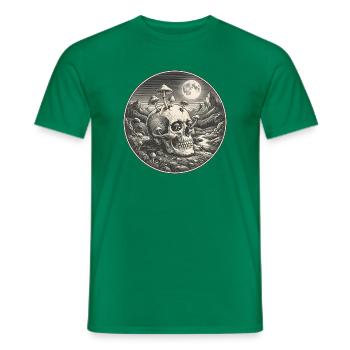 Totenkopf mit Pilzen im Mondlicht - Männer T-Shirt - Kelly Green - Vorne - AI Model Male 178 dark (178cm)