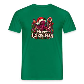 Merry Christmas Krake Oktopus Weihnachtsshirt - Männer T-Shirt - Kelly Green - Vorne - AI Model Male 178 dark (178cm)