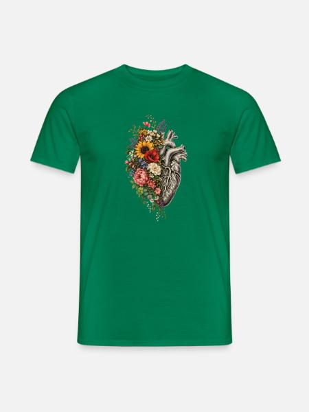 Blütenherz: Florales Anatomie-Design - Männer T-Shirt - Kelly Green