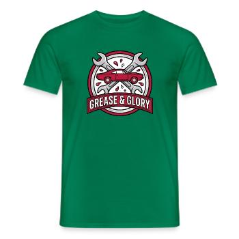 Retro Muscle Car Garage Abzeichen – Öl und Ruhm - Männer T-Shirt - Kelly Green - Vorne - AI Model Male 178 dark (178cm)