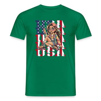  Stylisches USA-Retro-Girl auf Rollschuhen mit - Männer T-Shirt - Kelly Green - Vorne - AI Model Male 178 dark (178cm)