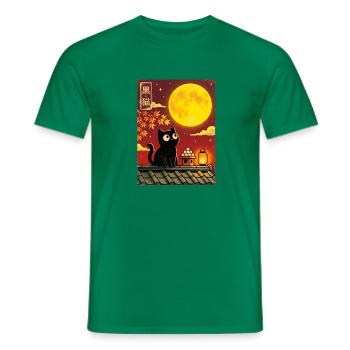 Schwarze Katze unter Vollmond - Männer T-Shirt - Kelly Green - Vorne - AI Model Male 178 dark (178cm)
