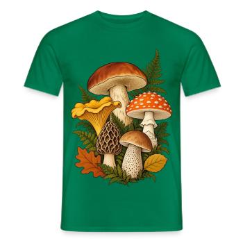 Waldpilze Shirt mit botanischer Pilzillustration  - Männer T-Shirt - Kelly Green - Vorne - AI Model Male 178 dark (178cm)