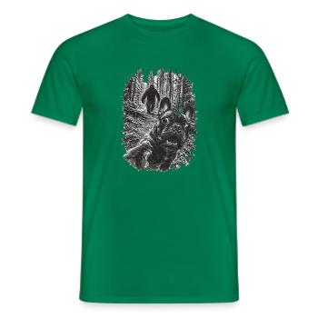 Französische Bulldogge Und Bigfoot Im Wald - Männer T-Shirt - Kelly Green - Vorne - AI Model Male 178 dark (178cm)