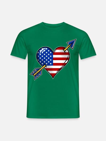 USA Flagge Herz mit Pfeil - Männer T-Shirt - Kelly Green