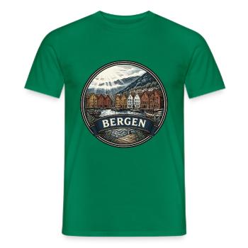 Bergen Norwegen Reiseabzeichen Bryggen Wharf Souvenir - Männer T-Shirt - Kelly Green - Vorne - AI Model Male 178 dark (178cm)