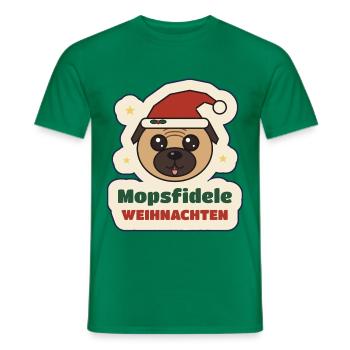 Mopsfidele Weihnachten – Mops mit Weihnachtsmütze - Männer T-Shirt - Kelly Green - Vorne - AI Model Male 178 dark (178cm)