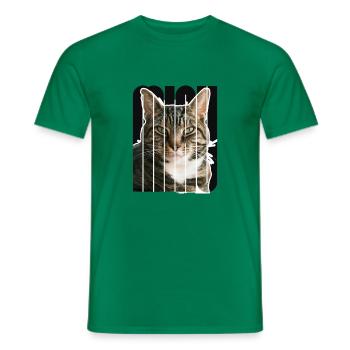 Cat MIAU Text Drucken - Männer T-Shirt - Kelly Green - Vorne - AI Model Male 178 dark (178cm)