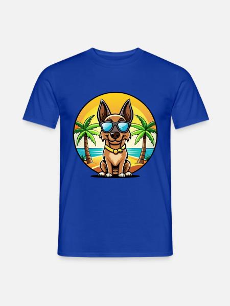 Belgian Malinois Dog Breed Cartoon Sunglass Beach - Men's T-Shirt - majorelle blue