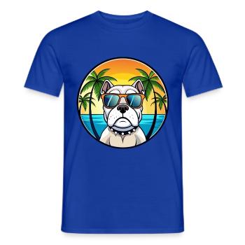 Bouledogue américain race dessin animé lunettes de soleil plage - T-shirt homme - bleu foncé - Devant - AI Model Male 178 light (178cm)