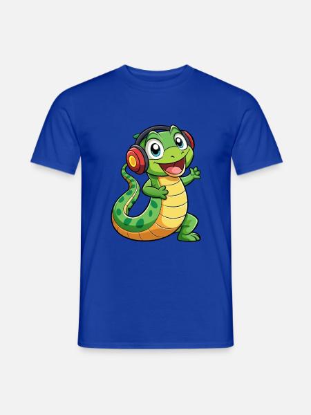 Snake Funny Cartoon Character Headphone Music - Men's T-Shirt - majorelle blue