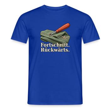 Fortschritt. Rückwärts. – Nähhumor mit Nahttrenner - Männer T-Shirt - Dunkelblau - Vorne - AI Model Male 178 light (178cm)