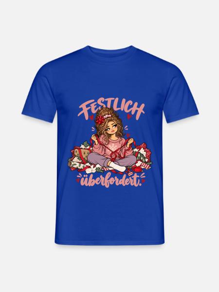 Lustiger Weihnachsspruch - festlich überfordert - Männer T-Shirt - Dunkelblau