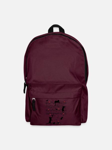 Notenblatt Katzen Herzen Musik Amsel - Rucksack - Burgunderrot