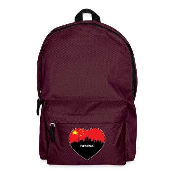 Peking-China-Flaggen-Skyline-Reise-Souvenir - Rucksack - Burgunderrot - Vorne