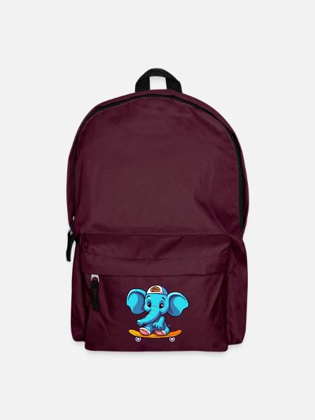 Lustiger Elefant Kawaii Cartoon spielt Skateboard - Rucksack - Burgunderrot