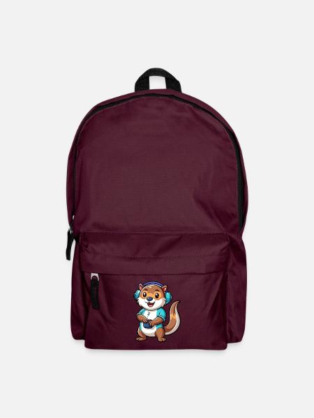 Otter Lustige Zeichentrickfigur Kopfhörer Musik - Rucksack - Burgunderrot