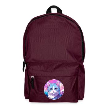 Russische blaue Katze bunte Karikatur Aquarell Illus - Rucksack - Burgunderrot - Vorne
