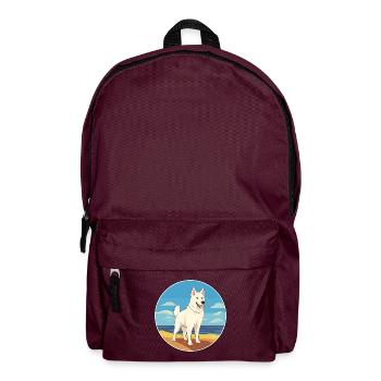 Weißer Schäferhund, Rasse, Cartoon, Kawaii, Clipart - Rucksack - Burgunderrot - Vorne