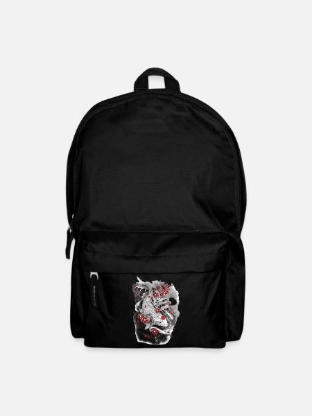 Kohaku weißer Koi-Karpfen, umgeben von Sakura - Rucksack - Schwarz