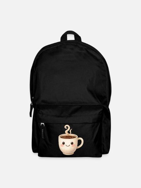 Süßer Kaffeebecher mit Gesicht – Aquarell-Stil - Rucksack - Schwarz