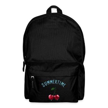 Summertime - Kirschen mit hellblauem Schriftzug - Rucksack - Schwarz - Vorne
