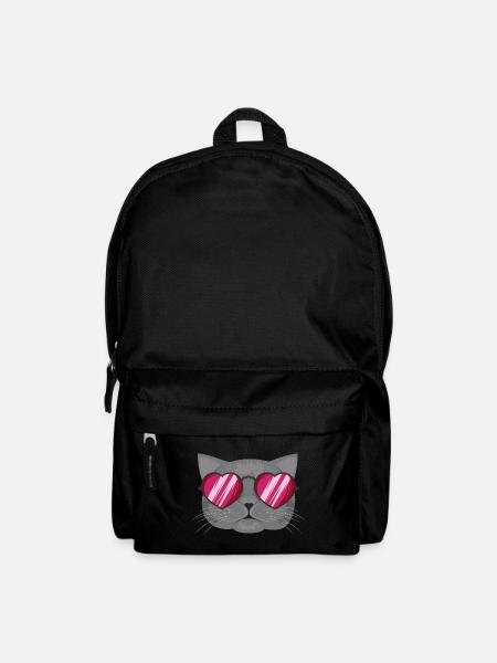 Graue Katze mit pinker Herzbrille - ohne Text - Rucksack - Schwarz