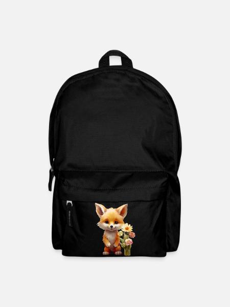 Süsser Fuchs mit Blumen – Kleiner Glücksbringer - Rucksack - Schwarz