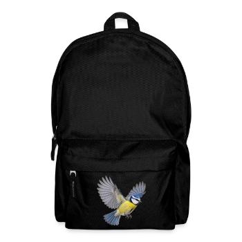 Blaumeise im Flug – blaugelbes Gartenvogelmotiv - Rucksack - Schwarz - Vorne