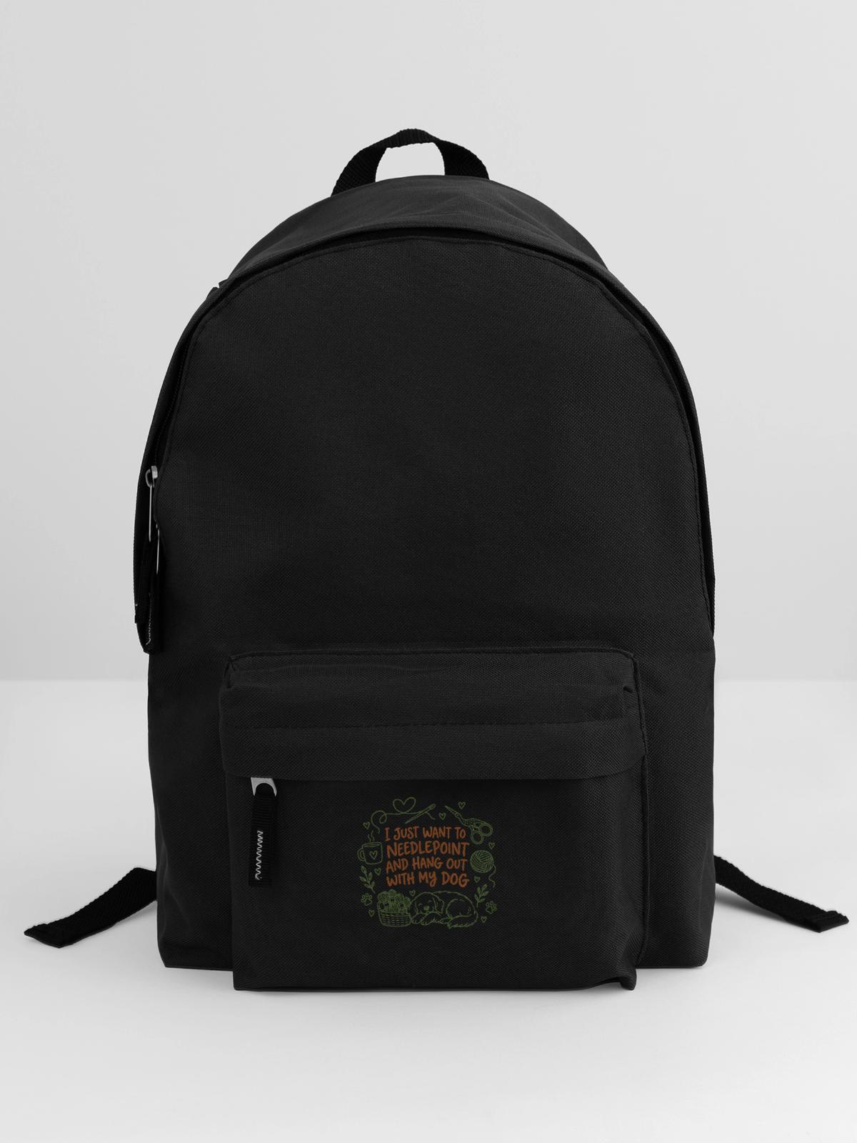 Needlepoint hängt mit Hund niedlich ab - Rucksack - Schwarz - Vorne