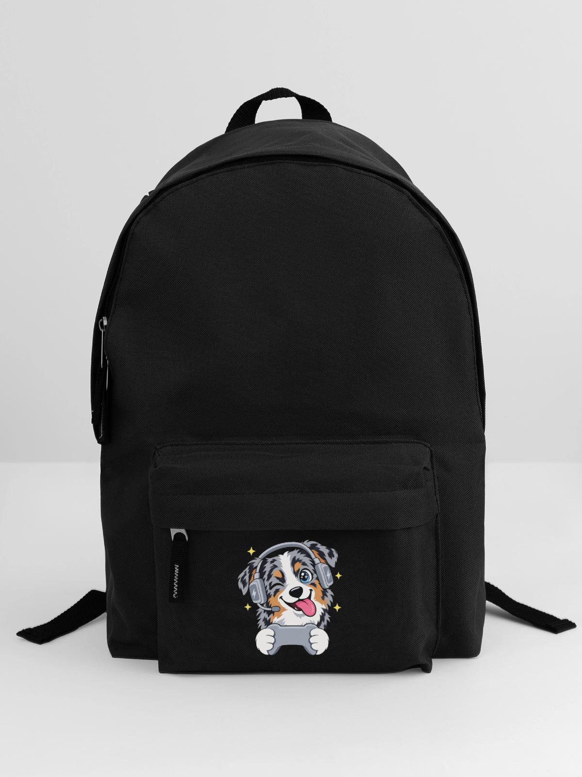 Gaming Australian Shepherd mit Headset Controller - Rucksack - Schwarz - Vorne