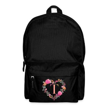 T Monogramm Blumen Herz personalisierbar - Rucksack - Schwarz - Vorne