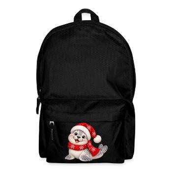 Süße Weihnachtsrobbe mit Nikolausmütze und Schal - Rucksack - Schwarz - Vorne