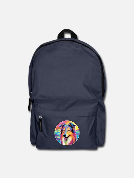 Rauer Collie Hund Rasse Bunte Karikatur Aquarell - Rucksack - Navy