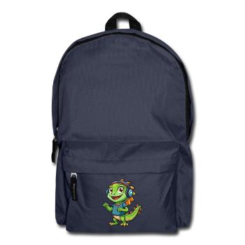 Leguan Lustige Zeichentrickfigur Kopfhörer Musik - Rucksack - Navy - Vorne