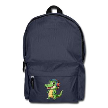 Krokodil Lustige Zeichentrickfigur Kopfhörer Musik - Rucksack - Navy - Vorne
