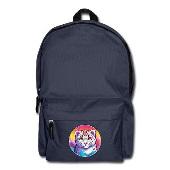 Schneeleopard Katze Bunte Karikatur Aquarell Illus - Rucksack - Navy - Vorne