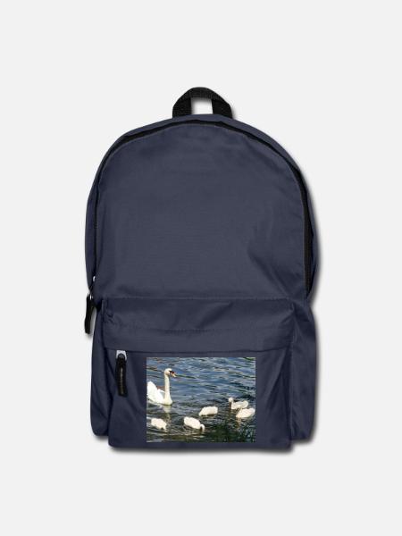 Weiße Schwäne-Familie schwimmt auf See - Rucksack - Navy