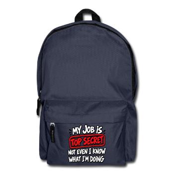 Meine Arbeit ist geheim – Humor - Rucksack - Navy - Vorne