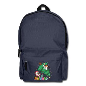 Weihnachtskatze zwischen Baum und Geschenken - Rucksack - Navy - Vorne