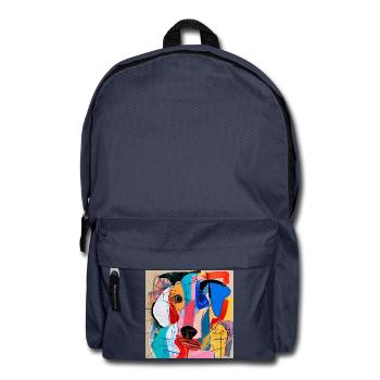 Abstraktes, farbenfrohes Porträt eines Labradors - Rucksack - Navy - Vorne
