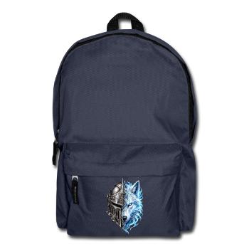 Spektraler Wolf und Ritterhelm – Fantasie - Rucksack - Navy - Vorne