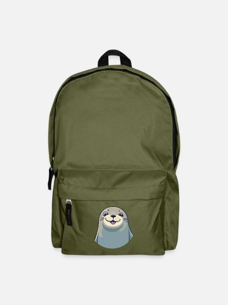 Siegelkarikatur Kawaii Aquarellillustration - Rucksack - Olivgrün