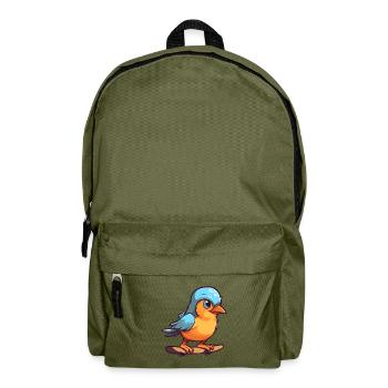 Lustiger Jay Vogel Kawaii Cartoon spielt Skateboard - Rucksack - Olivgrün - Vorne