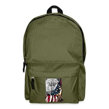 US Flagge und Kreuz-Motiv - Rucksack - Olivgrün - Vorne