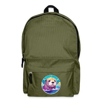 Otter Aquarell Karikatur Kawaii Haustier Tier Farbefu - Rucksack - Olivgrün - Vorne