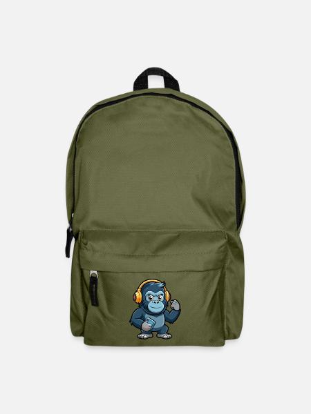 Gorille Funny Cartoon Character Musique de casque - Sac à dos - vert olive